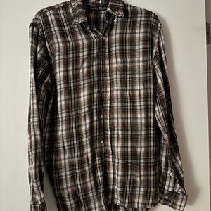 Brandy Melville Brown and White Plaid Shirt